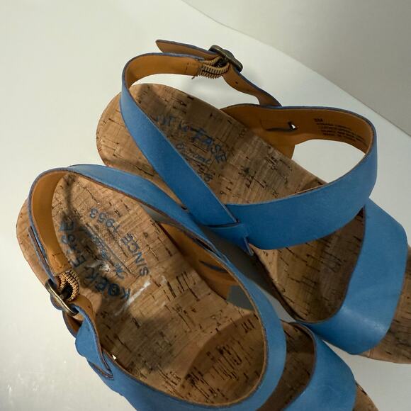 Kork-Ease Austin Wedge Heel Sandals Blue Tan Strap Cork Heel Size 8 - Picture 5 of 8